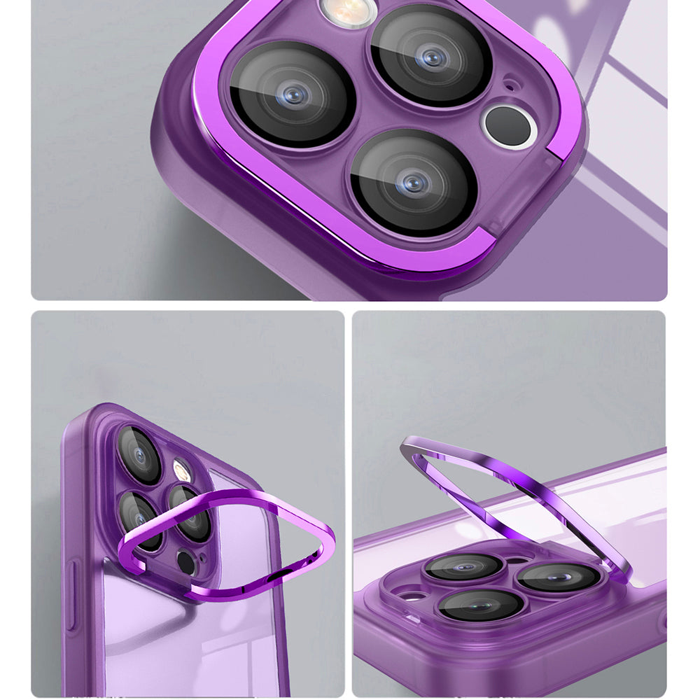 Til iPhone 13 Pro Akryl+PC+TPU-telefontaske Kameraramme Kickstand Matt klart cover med glaslinsefilm Til iPhone 13 Pro Akryl+PC+TPU-telefontaske Kameraramme Kickstand Matt klart cover med glaslinsefilm